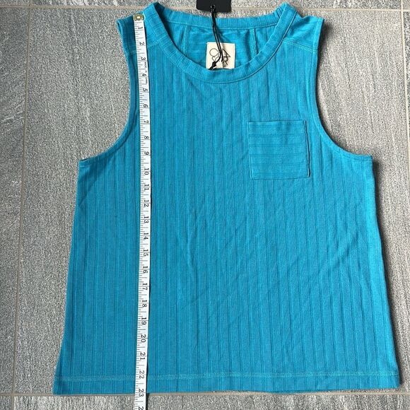 NWT Chaser Relaxed Fit Poor Boy Wide Rib Sleeveless Pocket Tank Turquoise Small - Picture 9 of 10